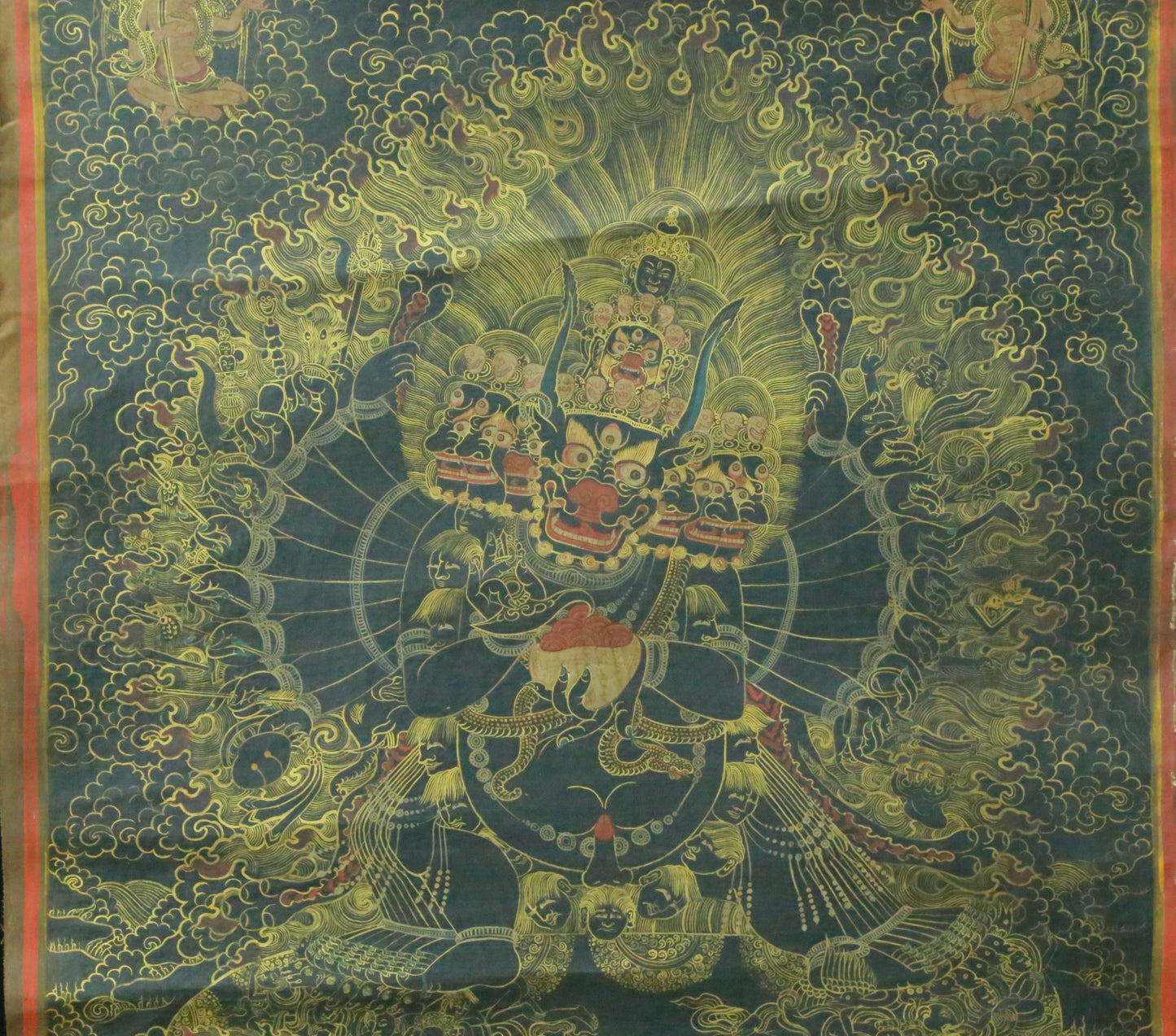 An Exquiste Painted Gold Mahakala Thangka