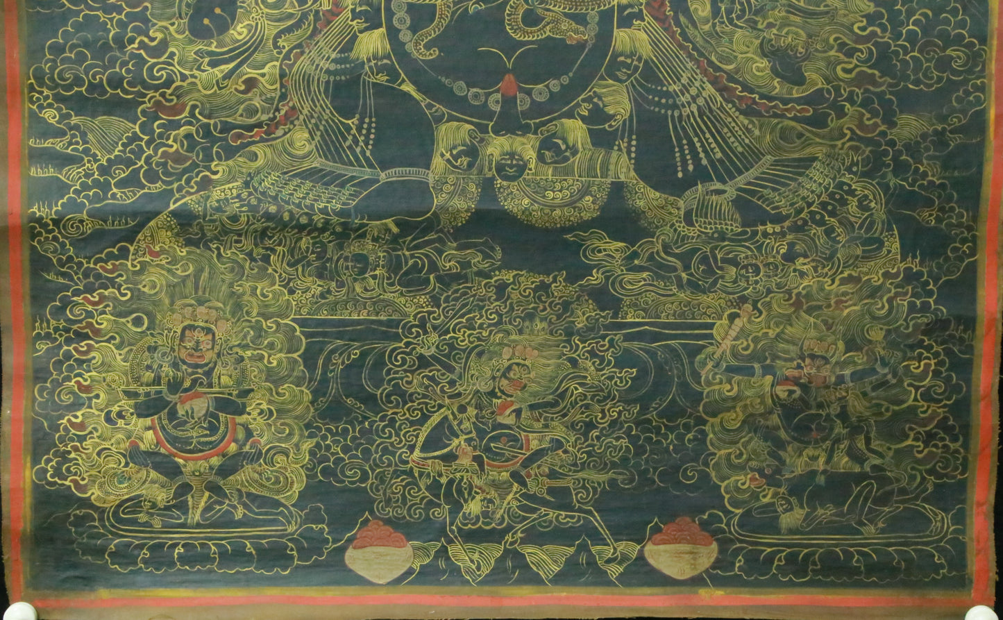 An Exquiste Painted Gold Mahakala Thangka