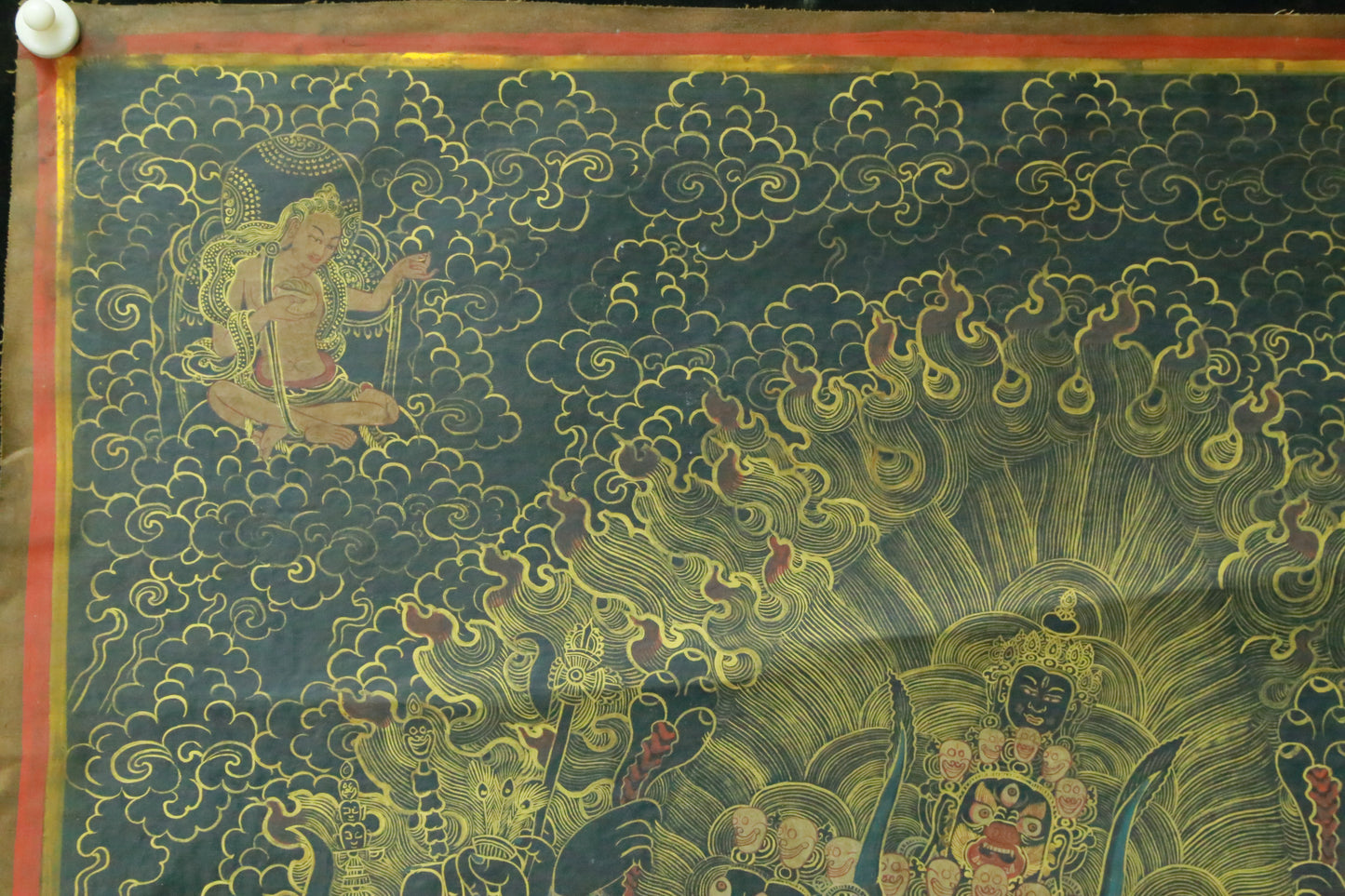 An Exquiste Painted Gold Mahakala Thangka