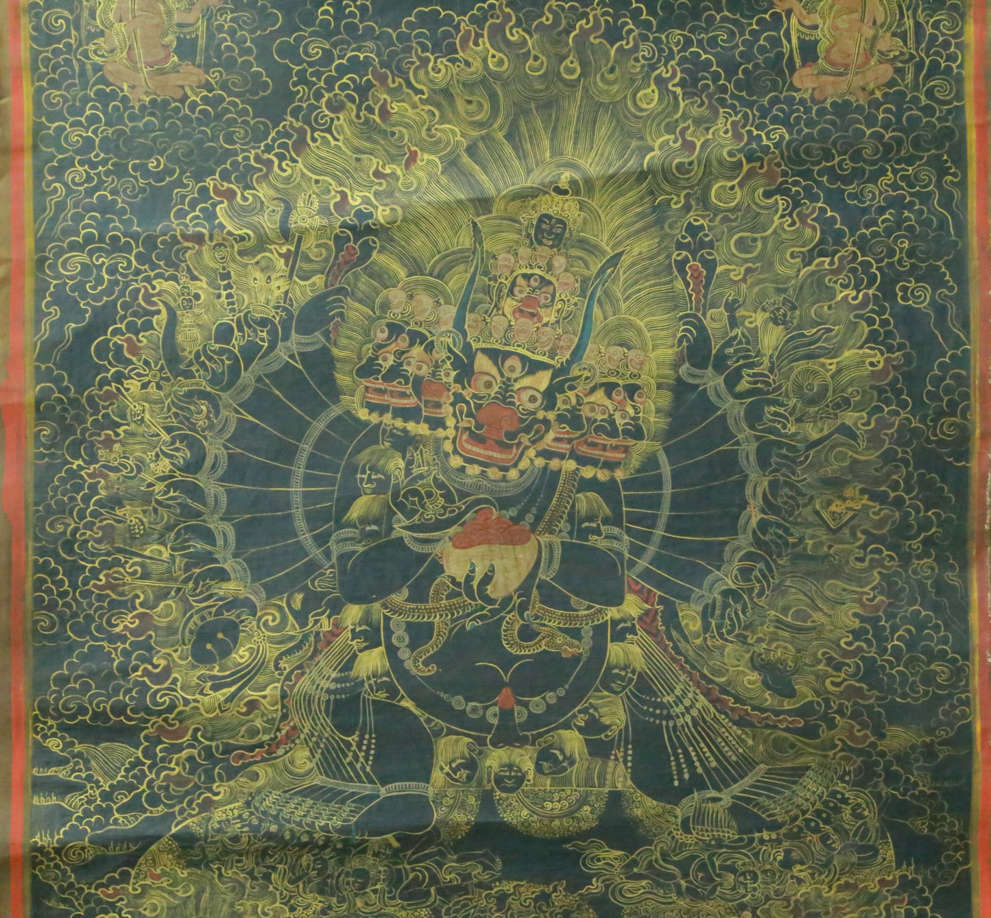 An Exquiste Painted Gold Mahakala Thangka