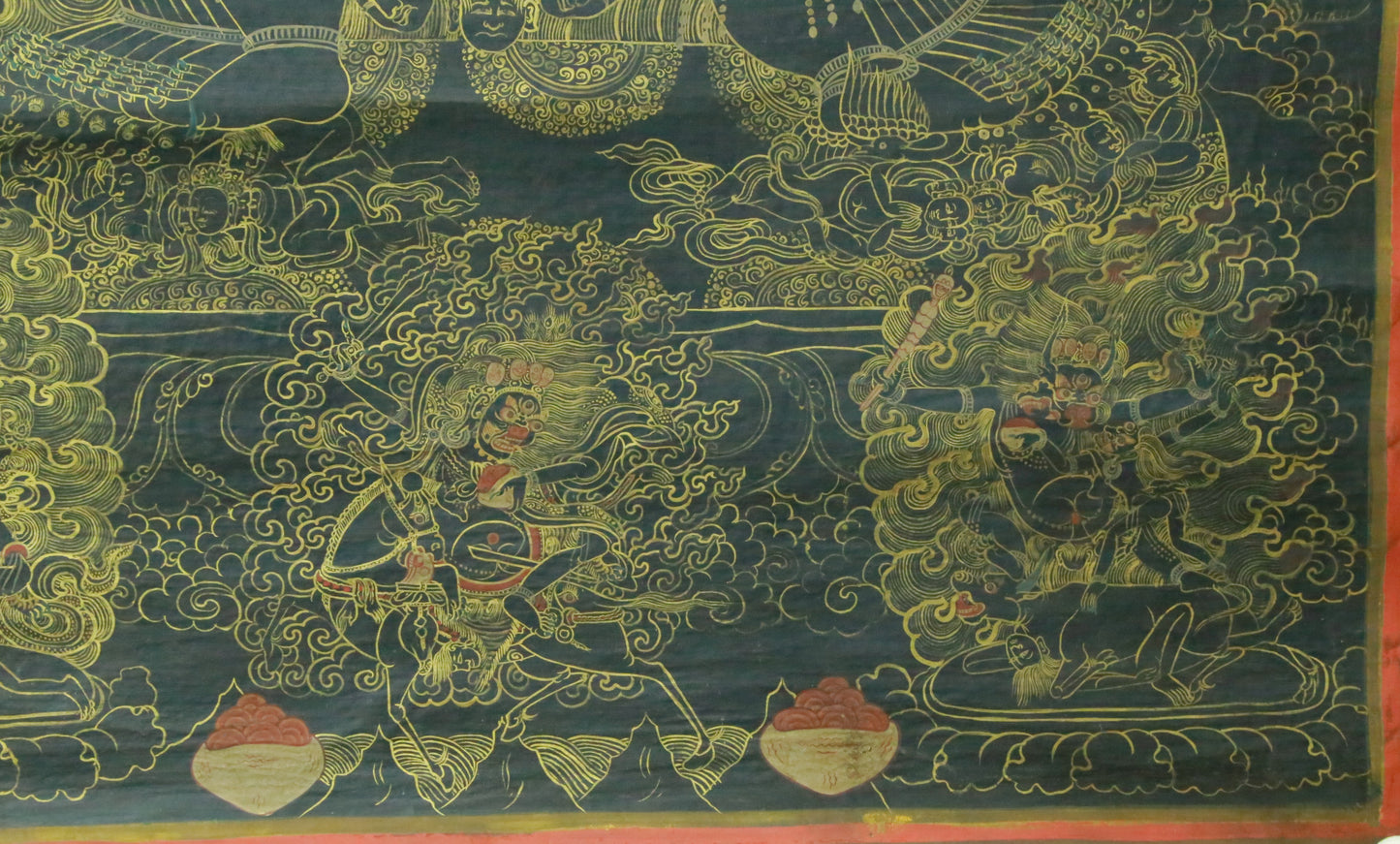 An Exquiste Painted Gold Mahakala Thangka