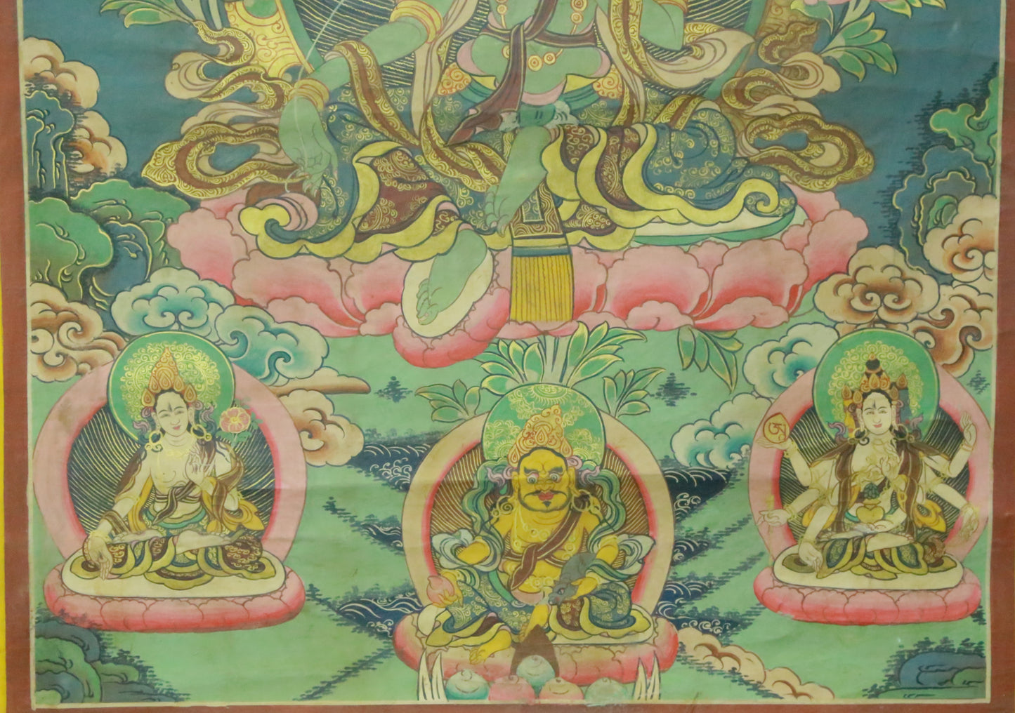 An Exquiste Painted Gold Green Tara Thangka