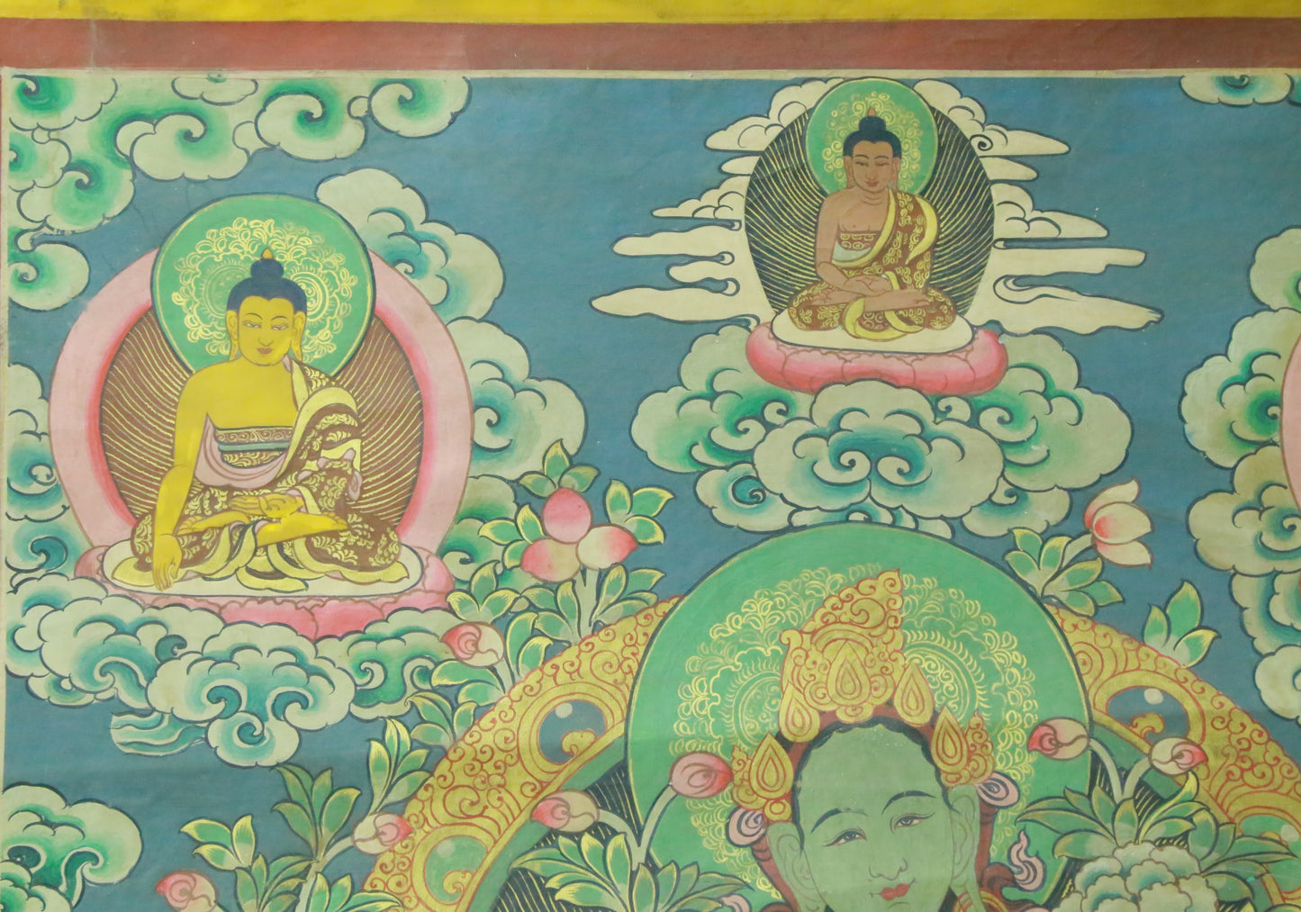 An Exquiste Painted Gold Green Tara Thangka