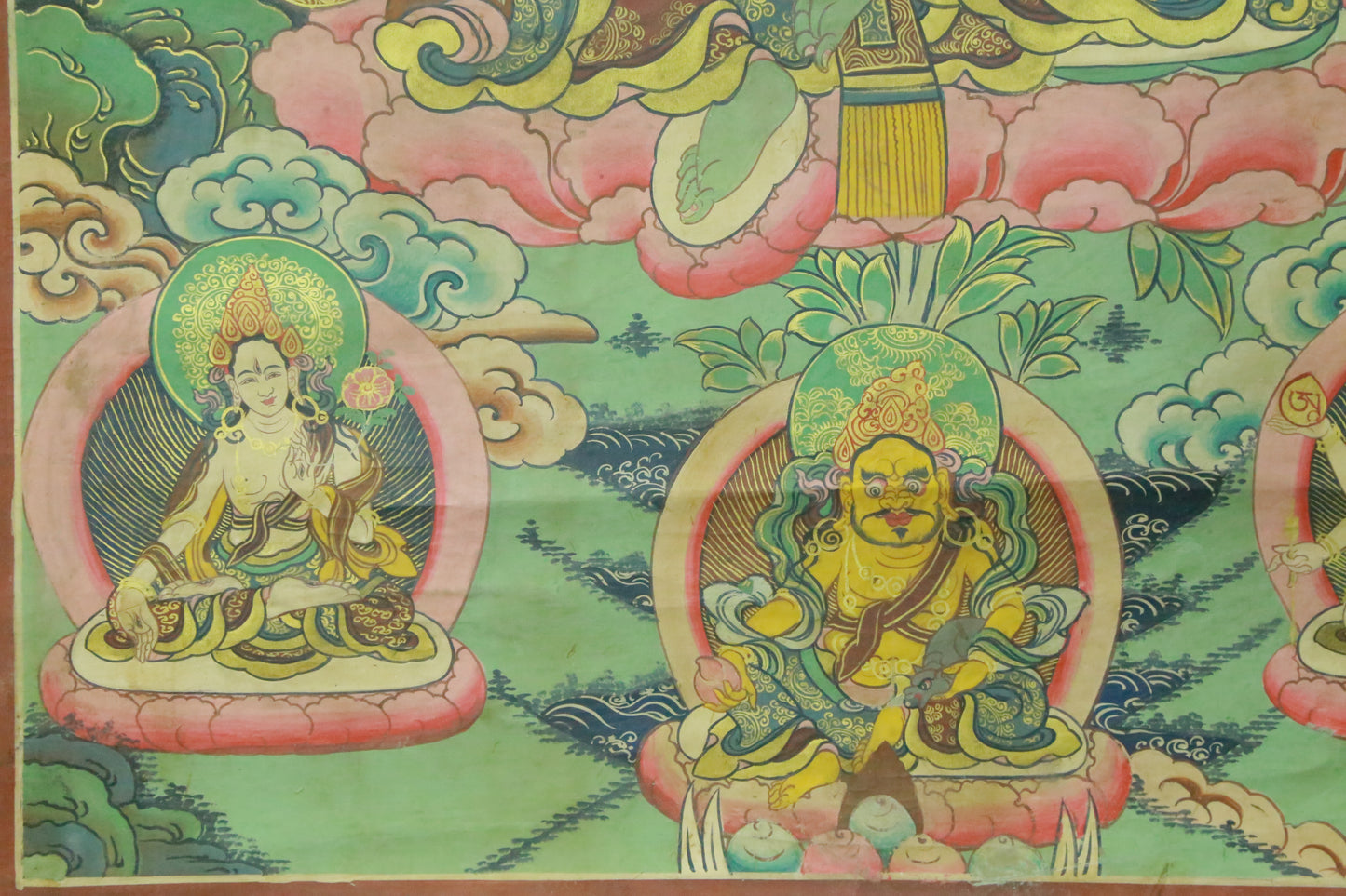 An Exquiste Painted Gold Green Tara Thangka