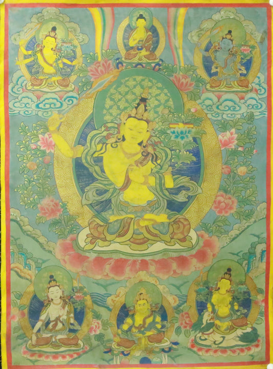 An Exquiste Painted Gold Manjusri Thangka