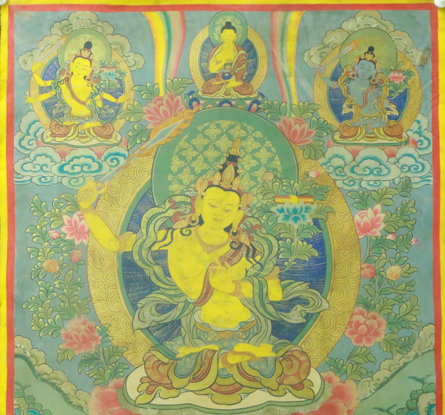 An Exquiste Painted Gold Manjusri Thangka