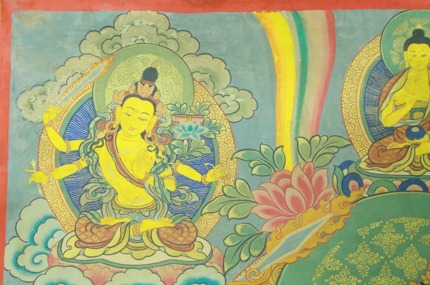 An Exquiste Painted Gold Manjusri Thangka