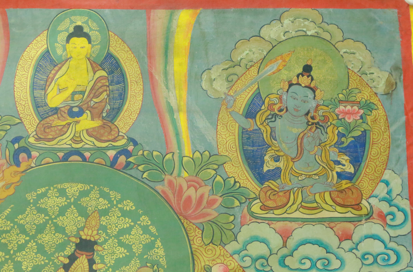 An Exquiste Painted Gold Manjusri Thangka