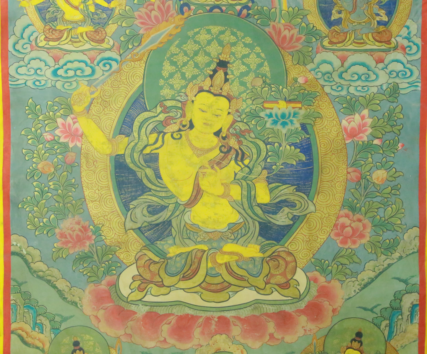 An Exquiste Painted Gold Manjusri Thangka