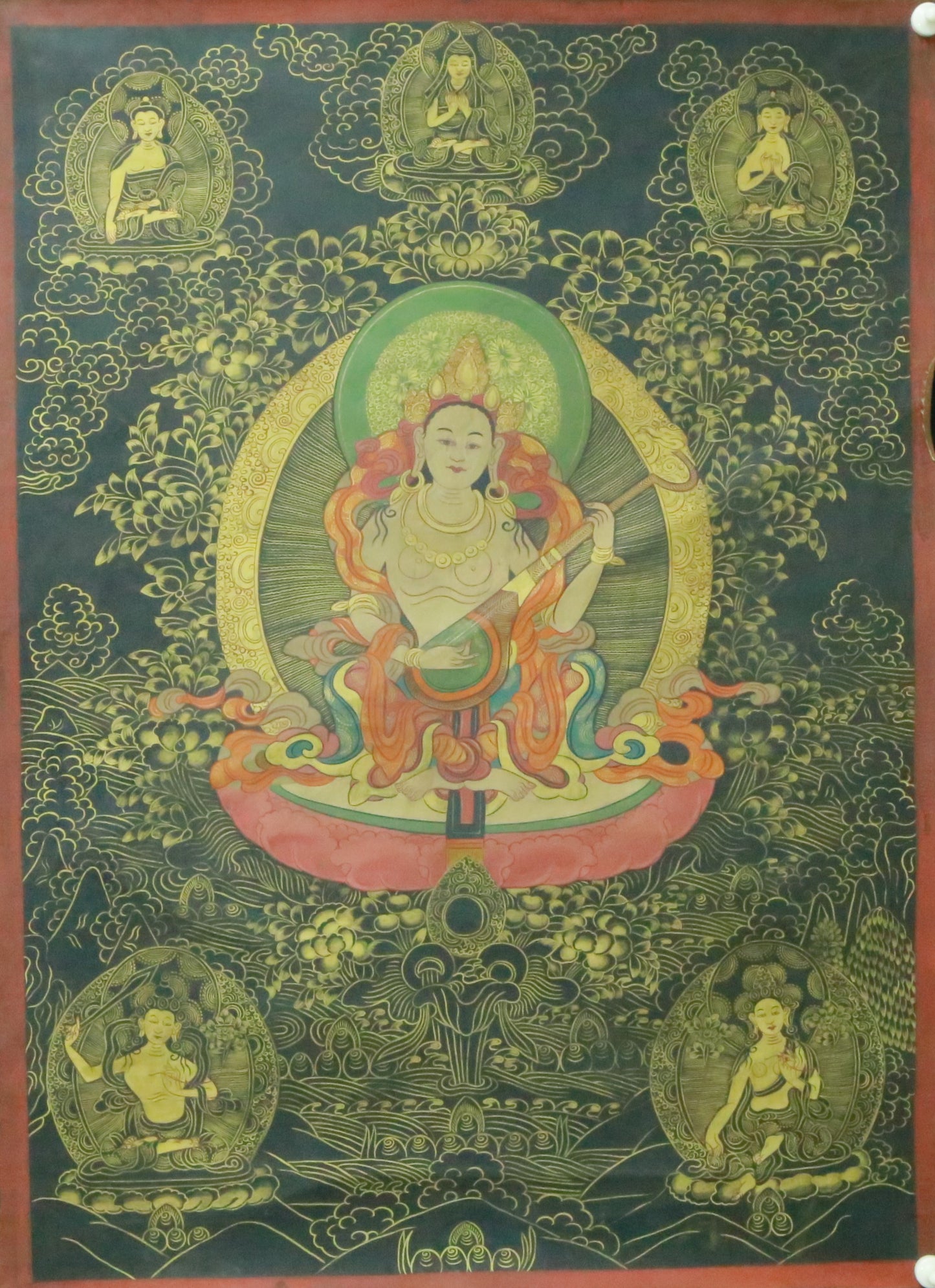 An Exquiste Painted Gold Avalokiteshvara Thangka