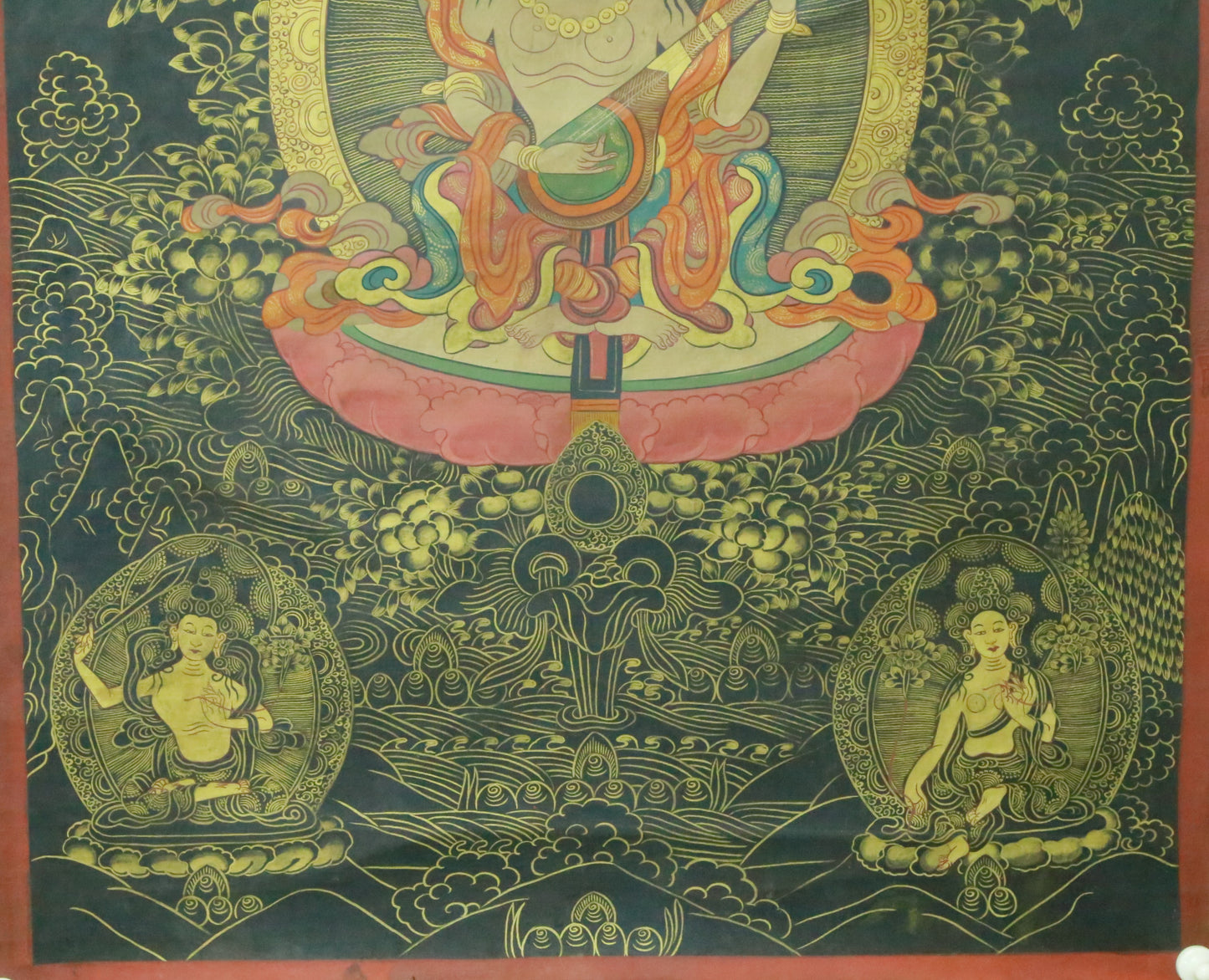 An Exquiste Painted Gold Avalokiteshvara Thangka