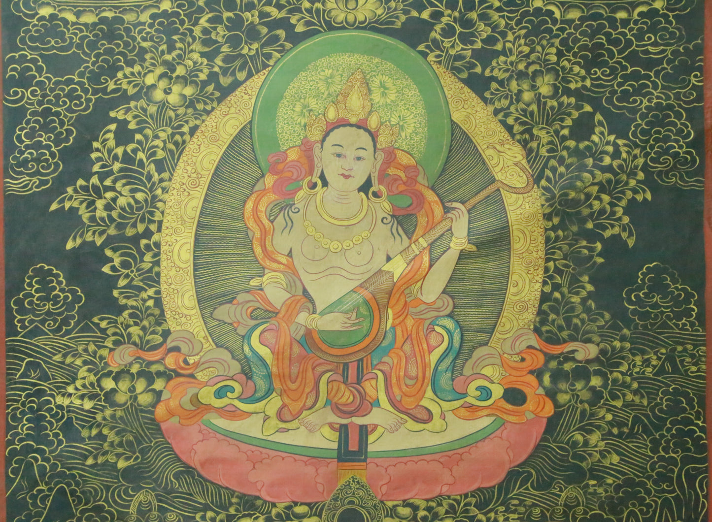 An Exquiste Painted Gold Avalokiteshvara Thangka