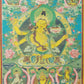 An Exquiste Painted Gold Manjushri Bodhisattva with Four Arms Thangka