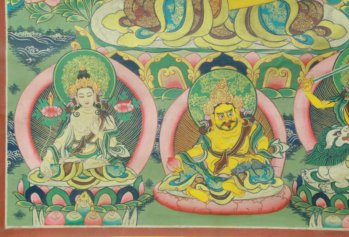 An Exquiste Painted Gold Manjushri Bodhisattva with Four Arms Thangka