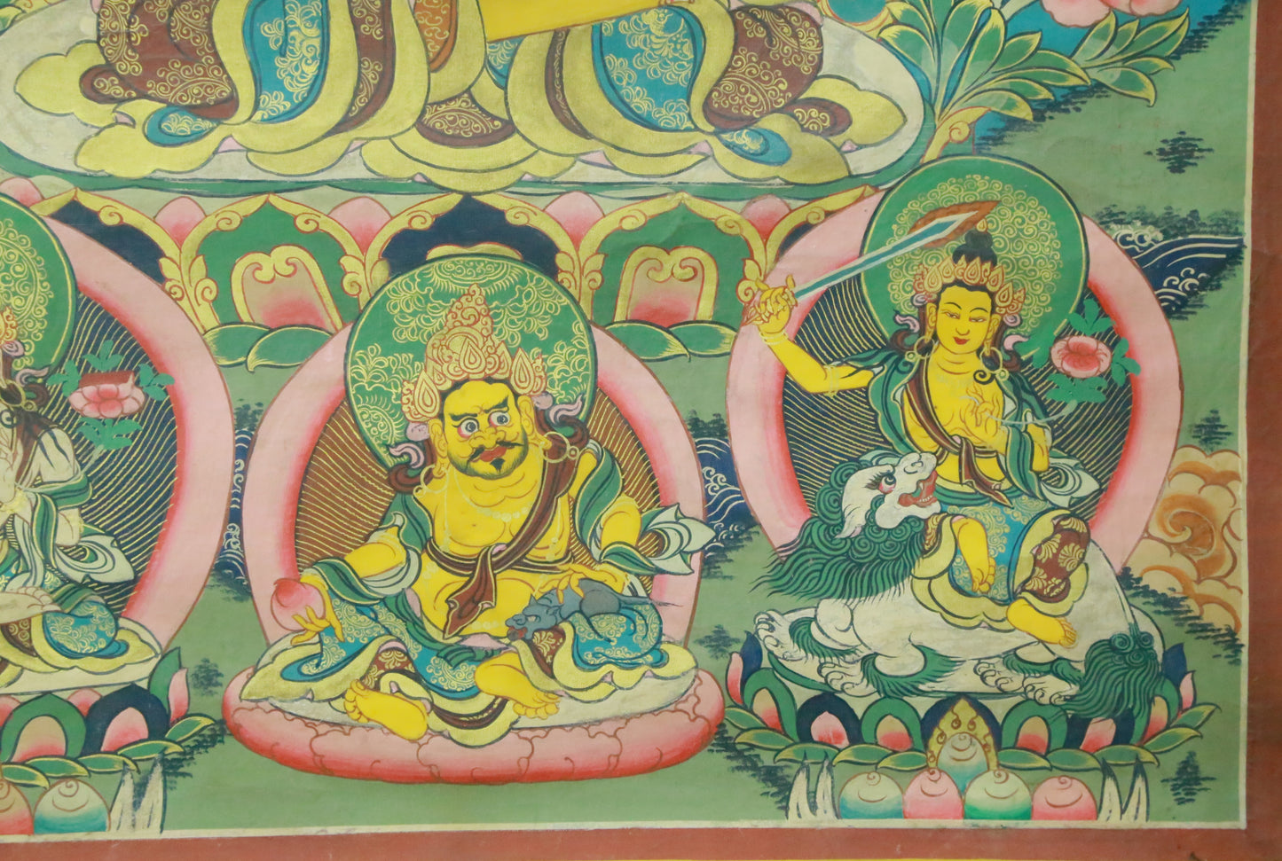 An Exquiste Painted Gold Manjushri Bodhisattva with Four Arms Thangka