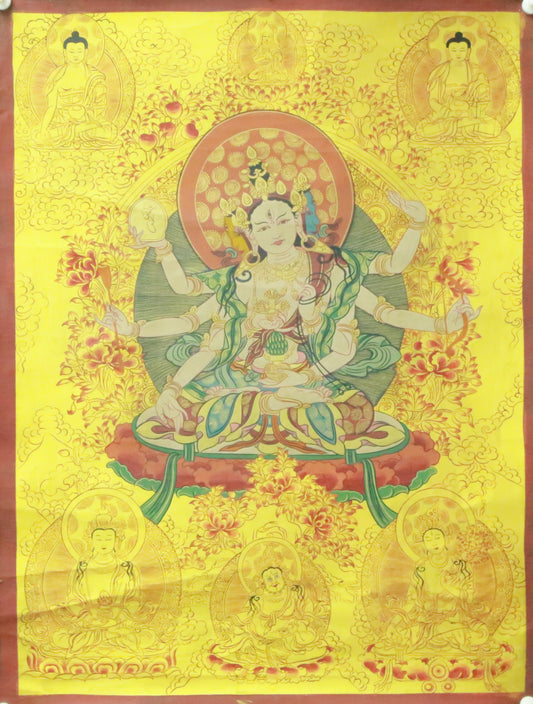 An Exquiste Painted Gold Vajra Yogini Thangka