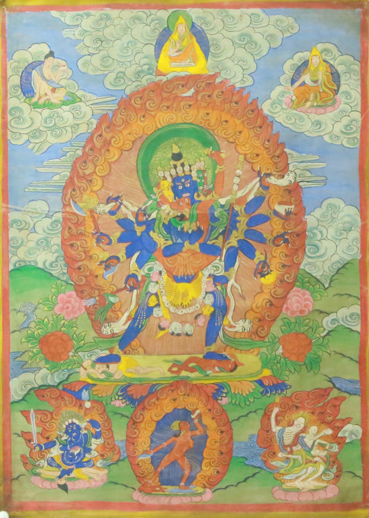 An Exquiste Painted Gold Vajra Thangka