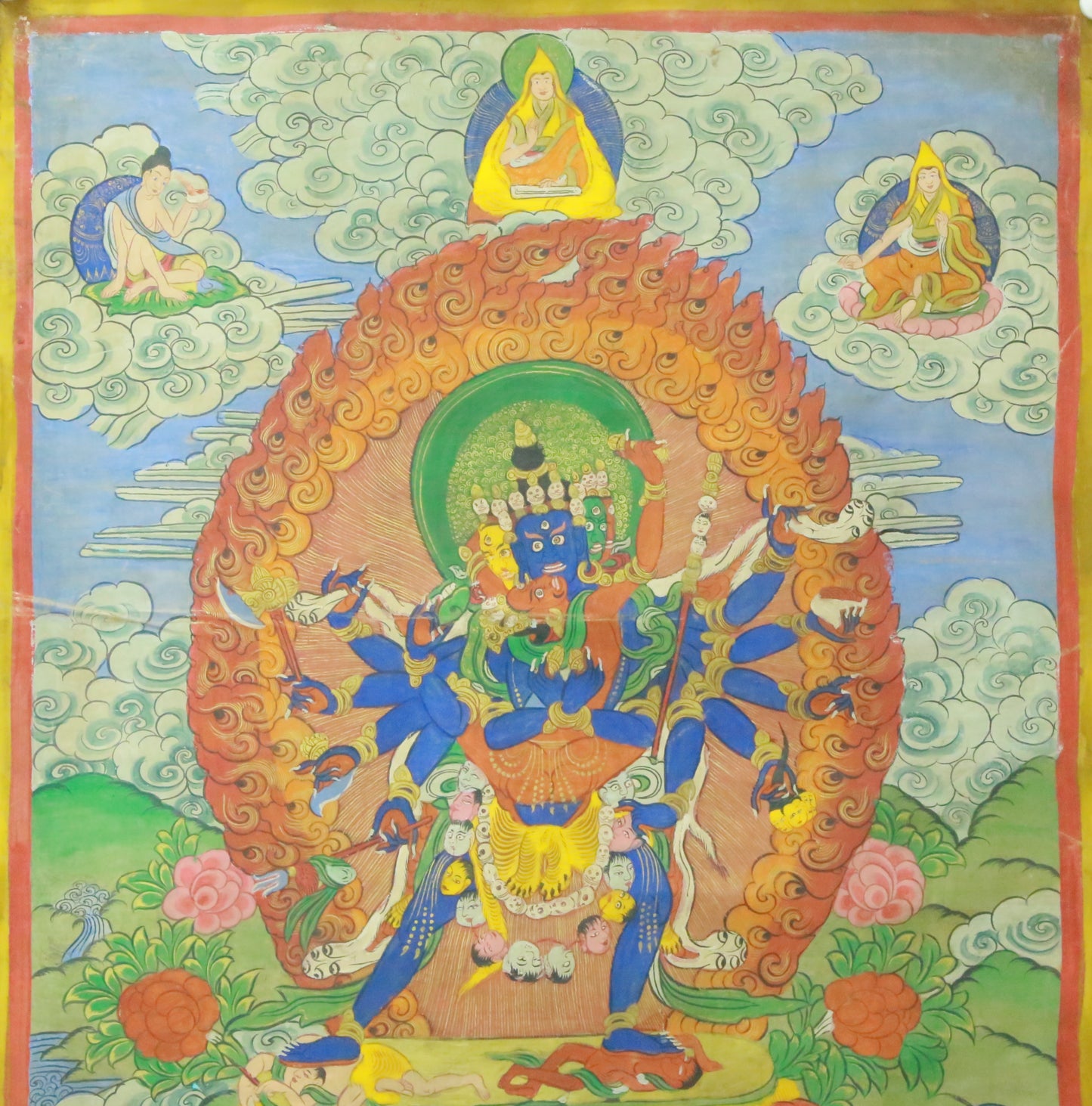 An Exquiste Painted Gold Vajra Thangka