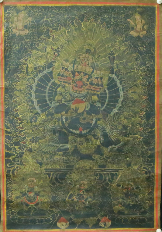 An Exquiste Painted Gold Mahakala Thangka