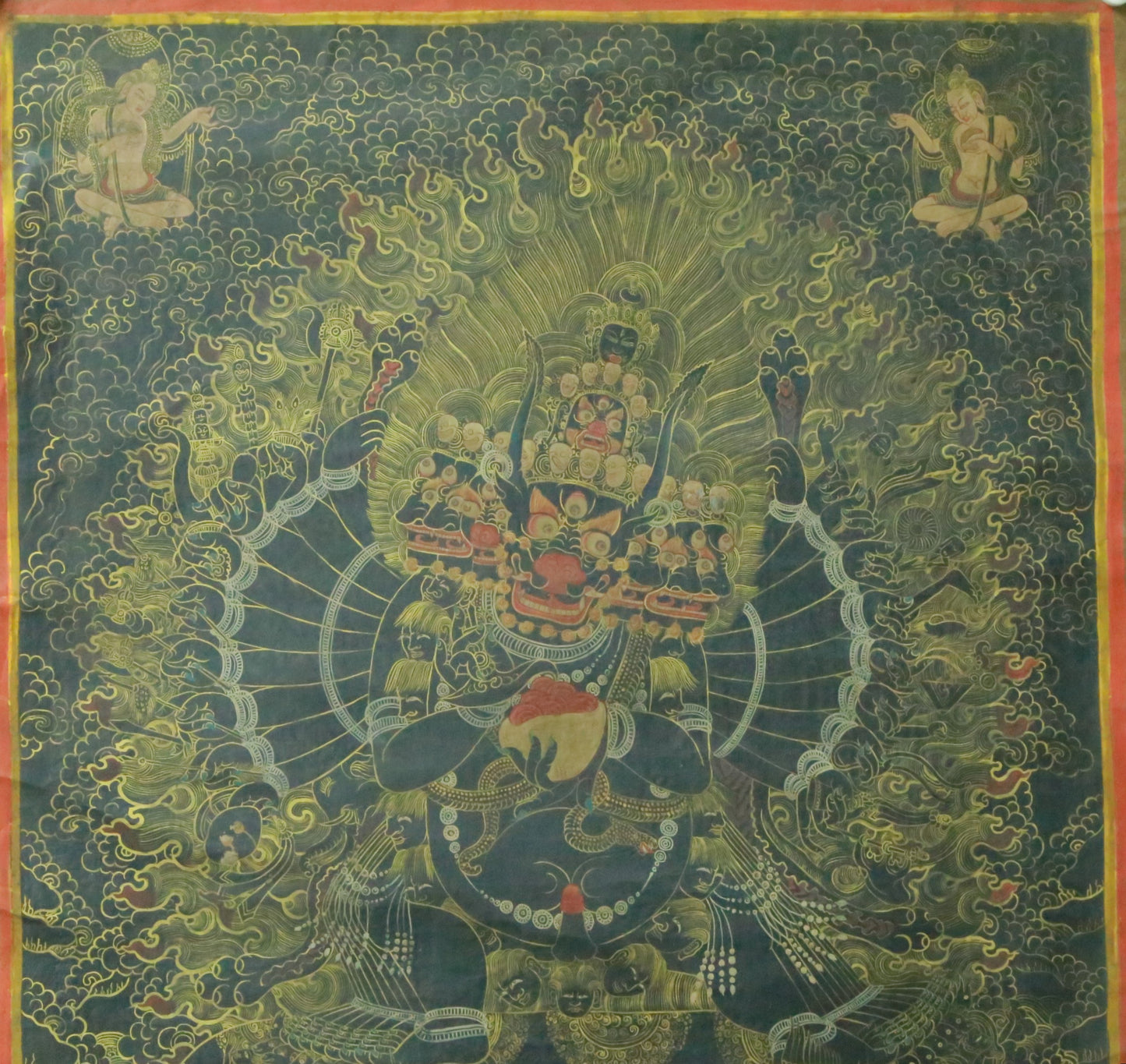 An Exquiste Painted Gold Mahakala Thangka