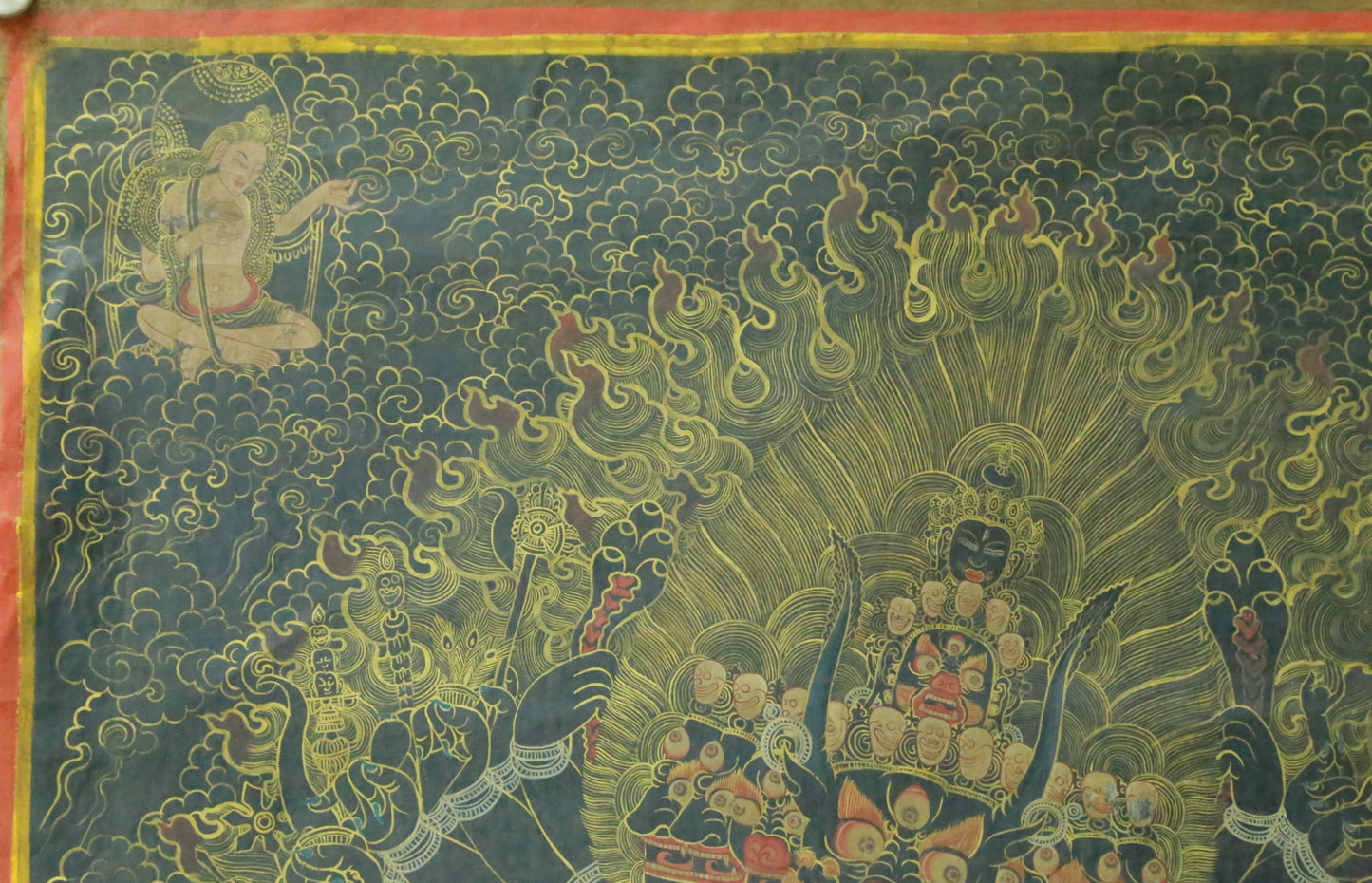 An Exquiste Painted Gold Mahakala Thangka