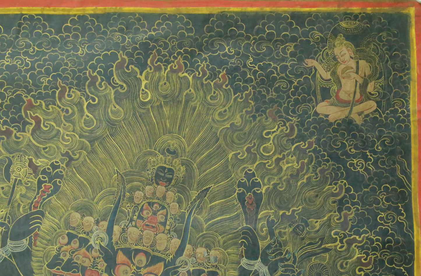 An Exquiste Painted Gold Mahakala Thangka