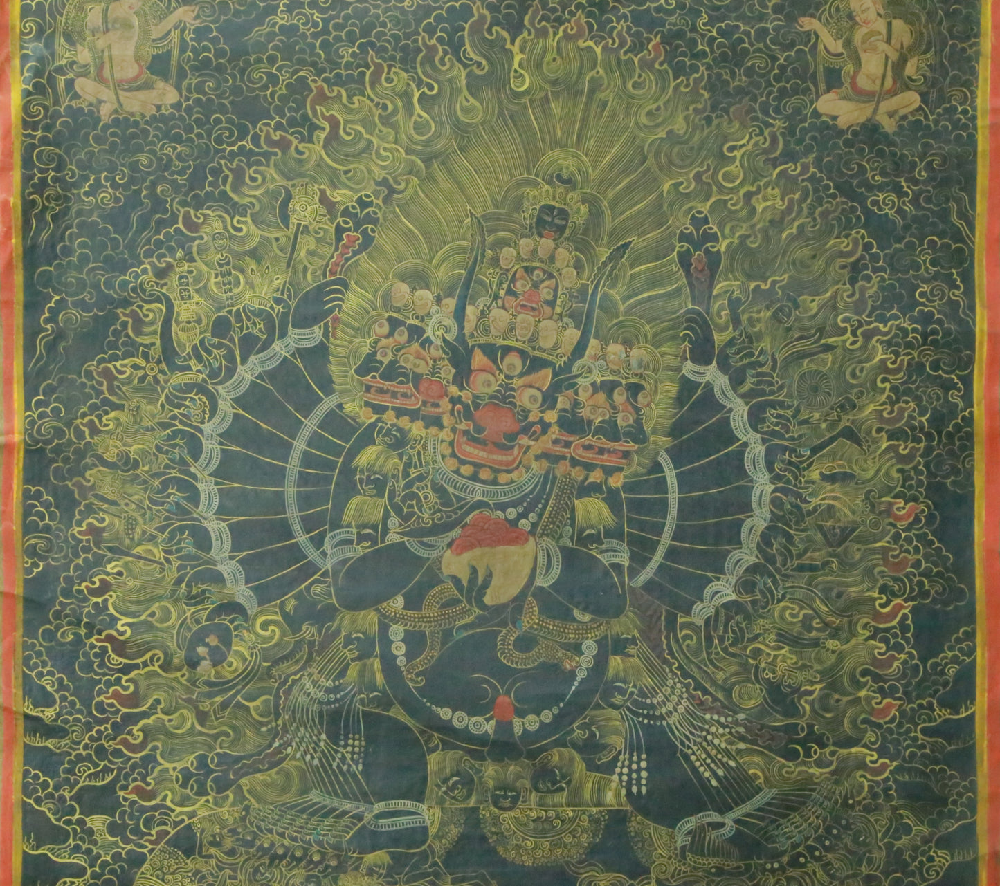 An Exquiste Painted Gold Mahakala Thangka