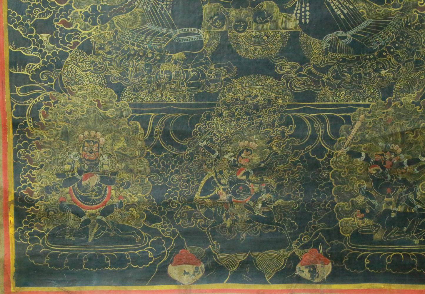 An Exquiste Painted Gold Mahakala Thangka