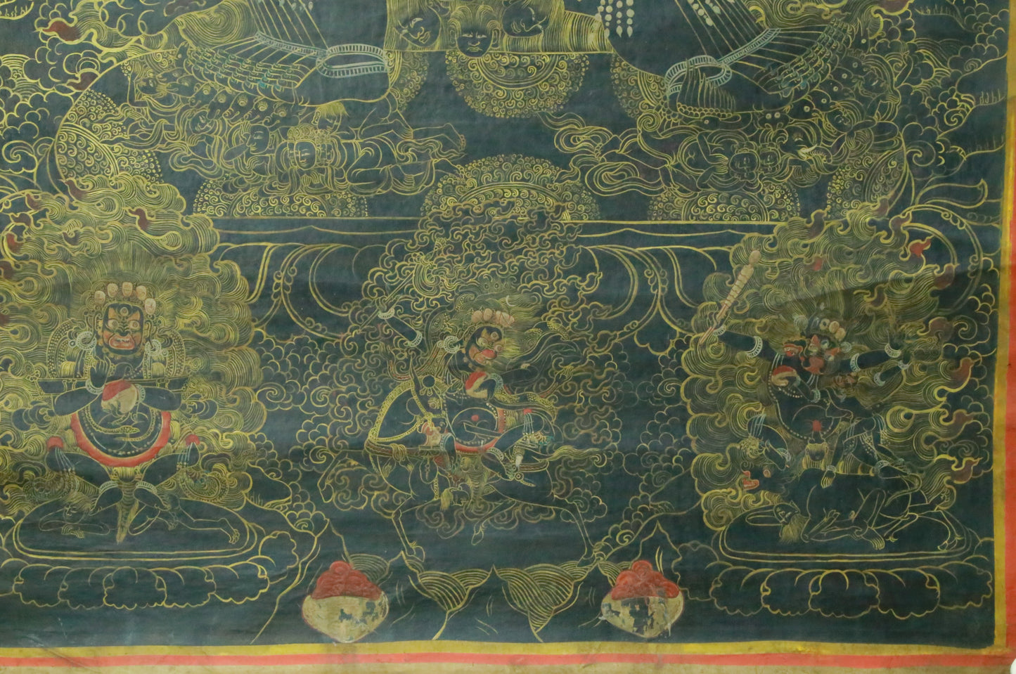 An Exquiste Painted Gold Mahakala Thangka