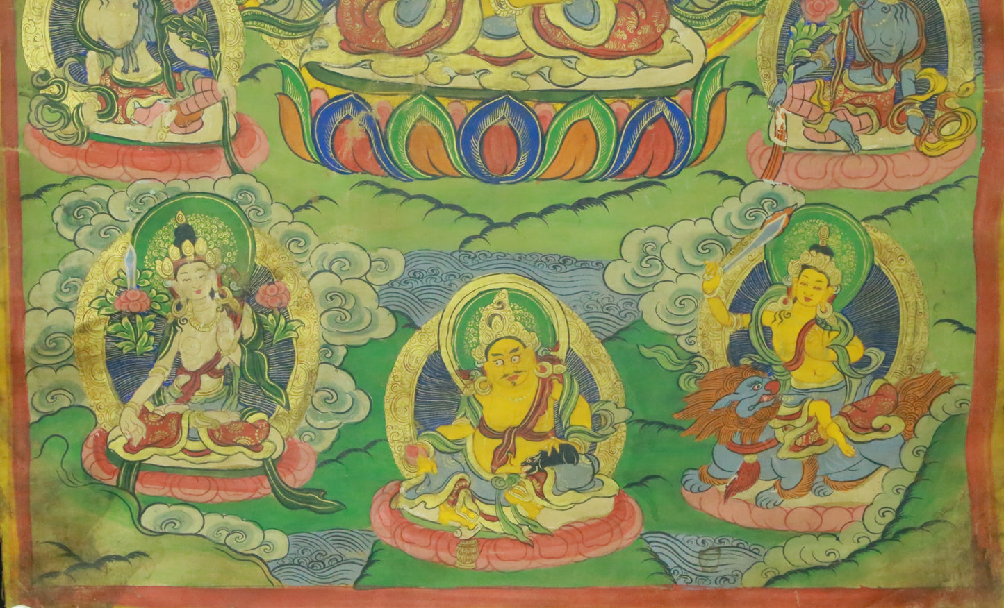 An Exquiste Painted Gold Manjushri Bodhisattva with Four Arms Thangka