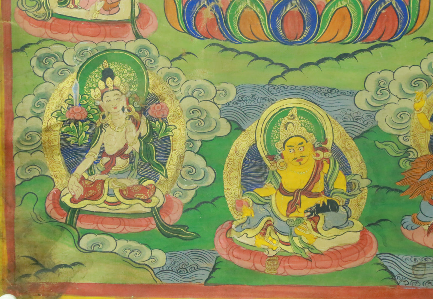 An Exquiste Painted Gold Manjushri Bodhisattva with Four Arms Thangka