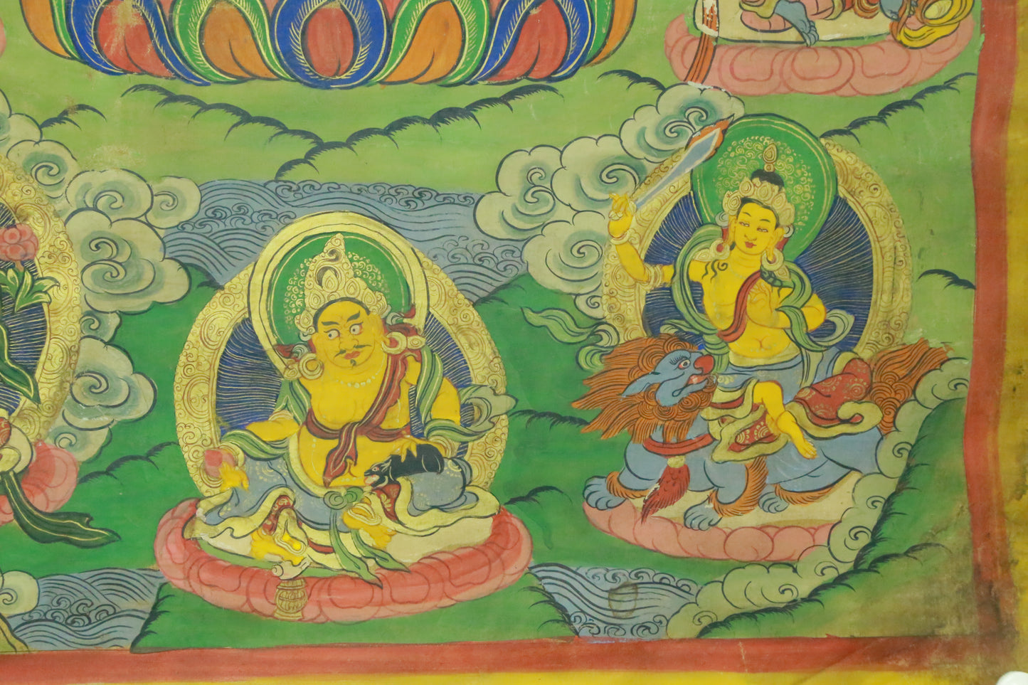 An Exquiste Painted Gold Manjushri Bodhisattva with Four Arms Thangka