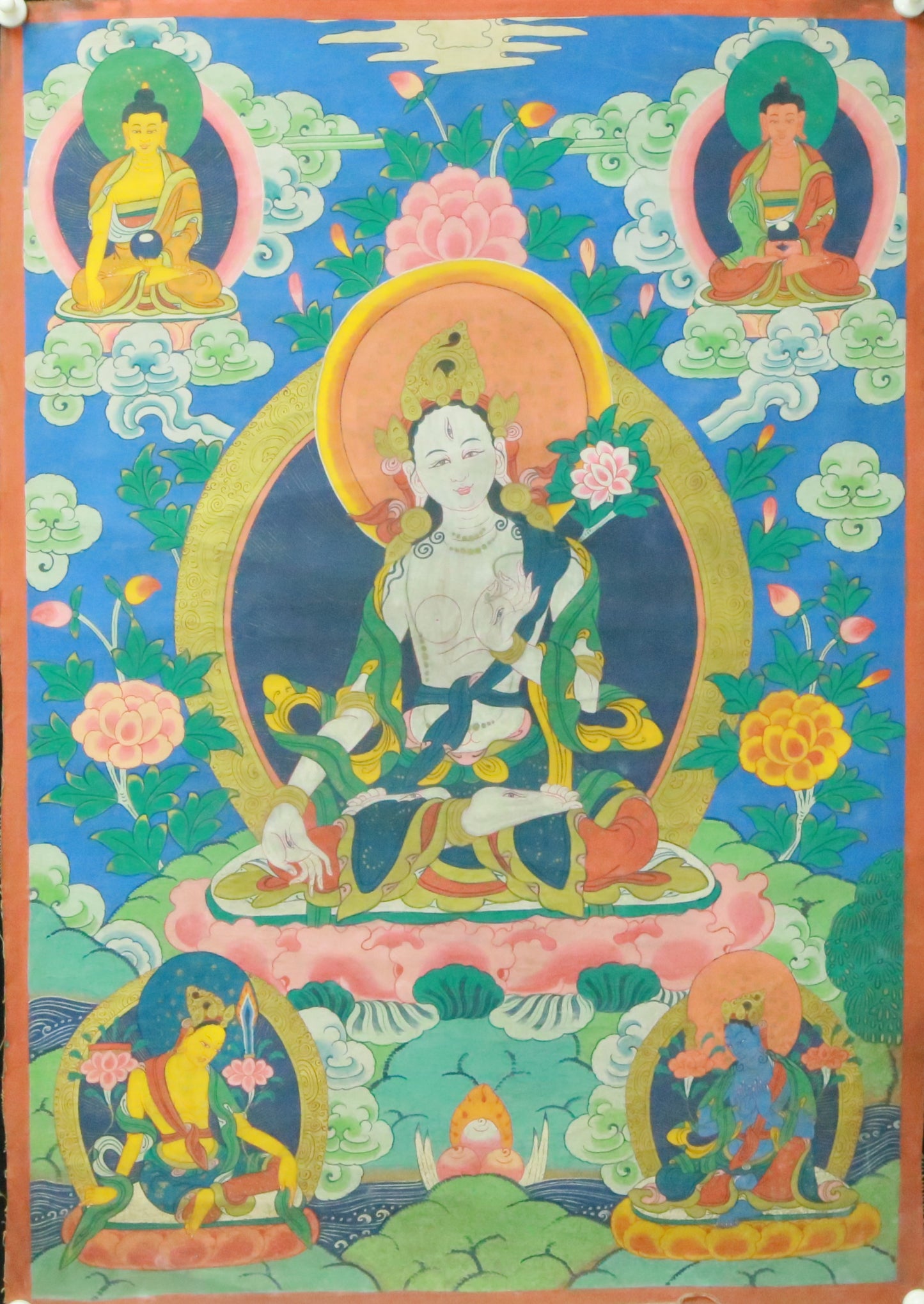 An Exquiste Painted Gold White Tara Thangka