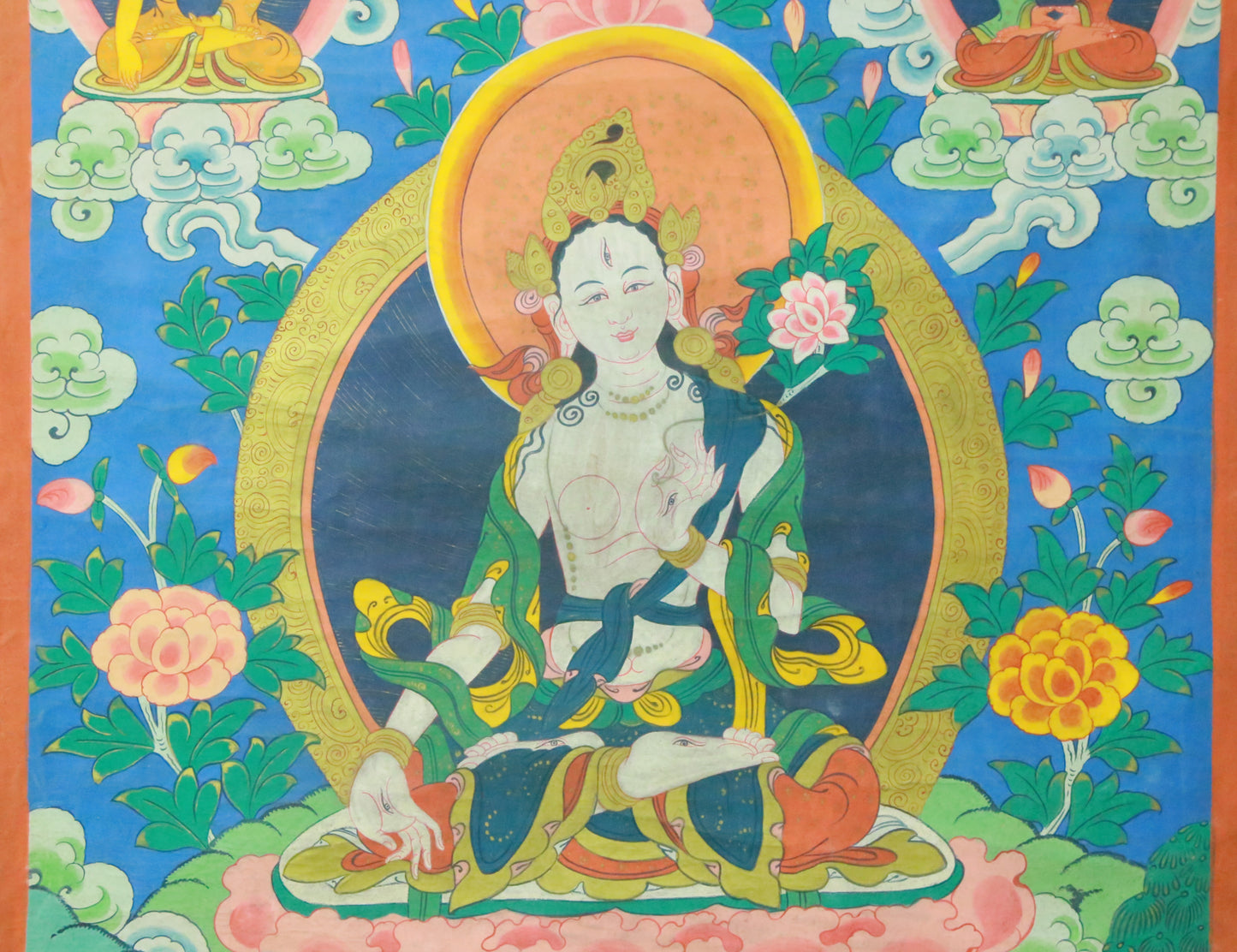 An Exquiste Painted Gold White Tara Thangka