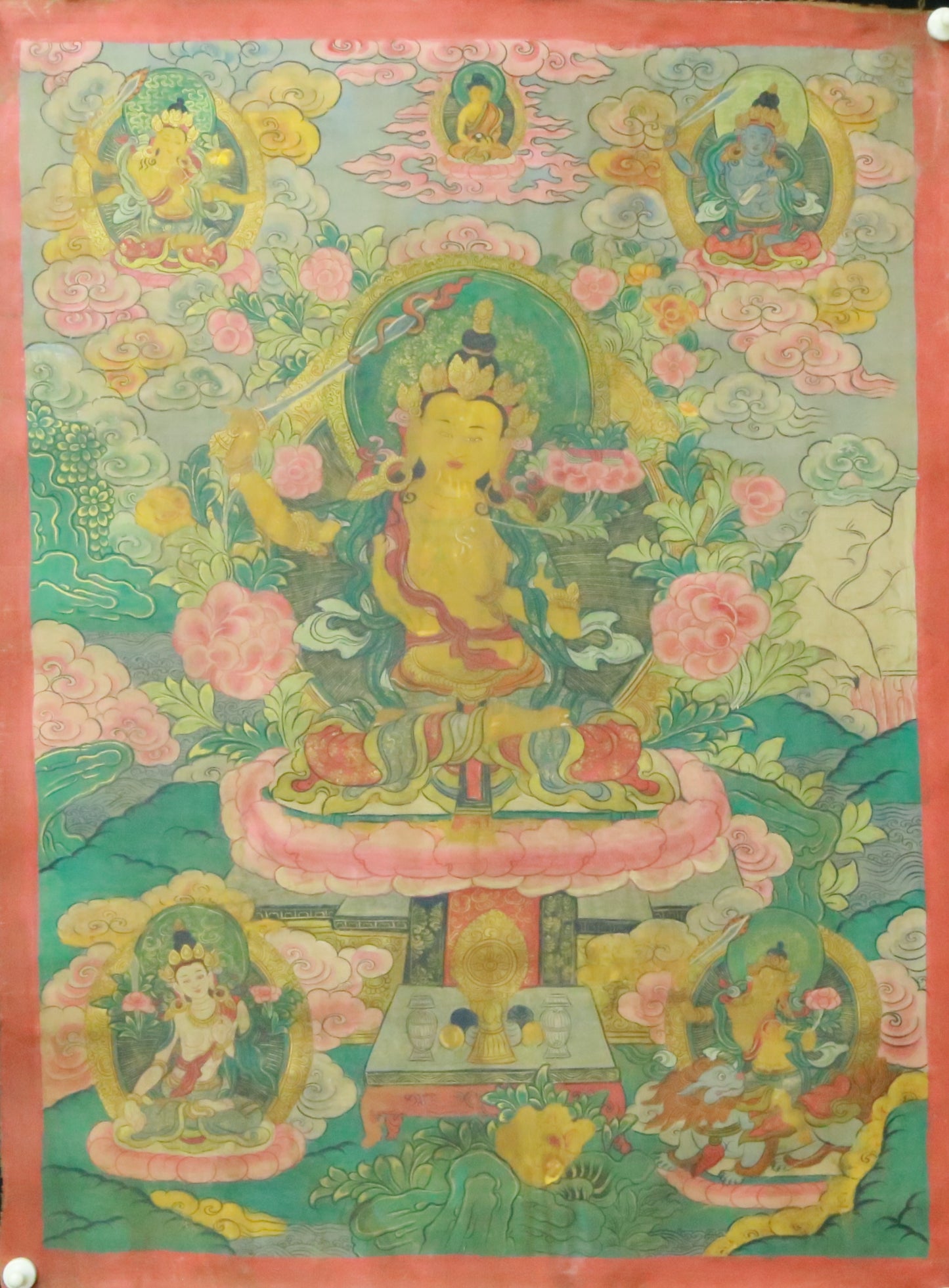 An Exquiste Painted Gold Manjusri Thangka