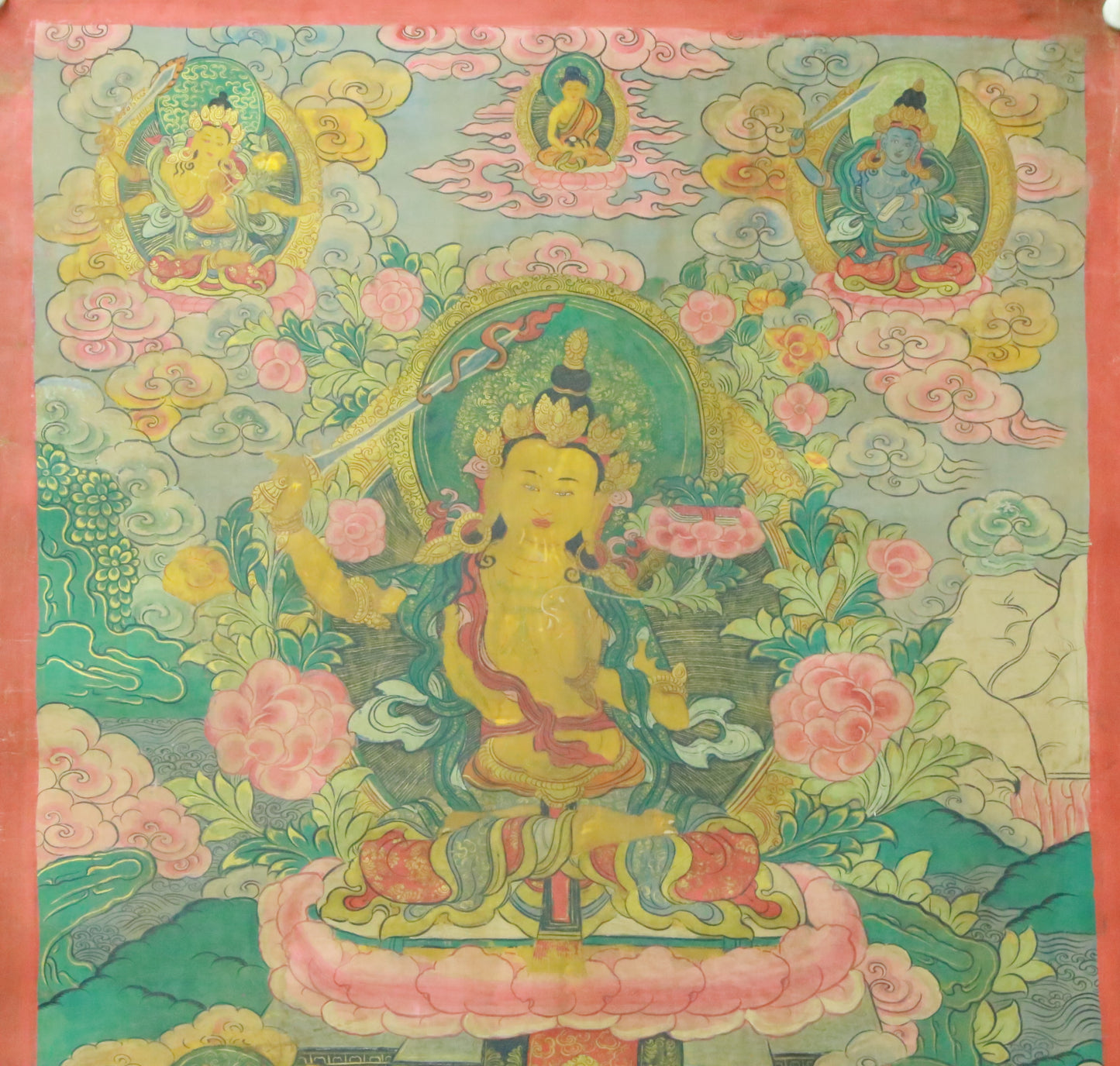 An Exquiste Painted Gold Manjusri Thangka