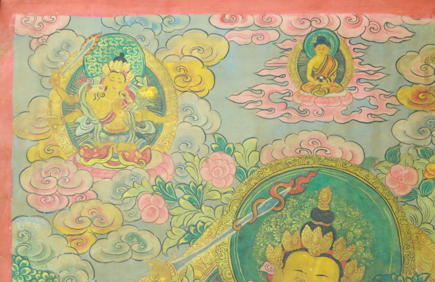 An Exquiste Painted Gold Manjusri Thangka