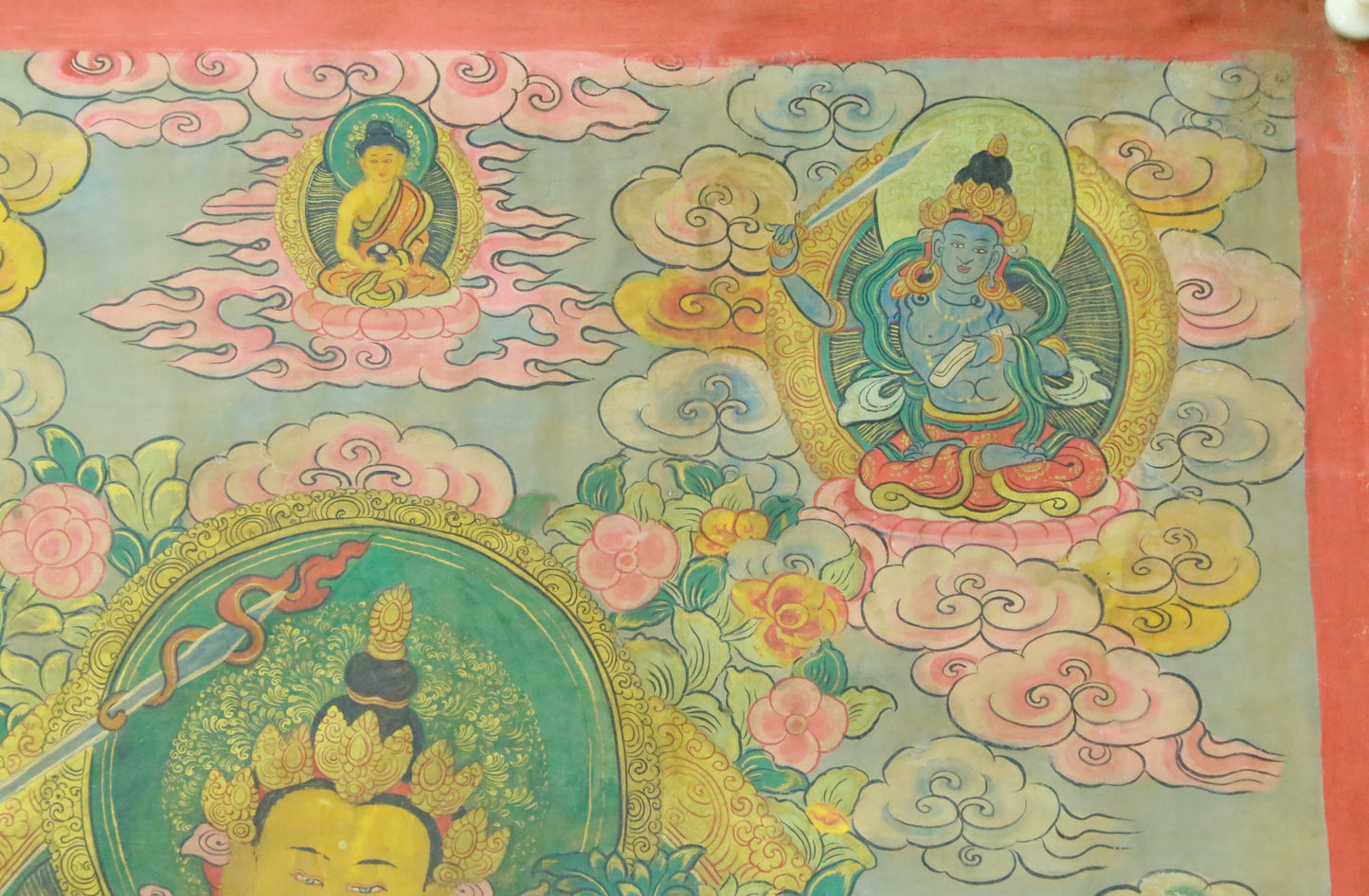 An Exquiste Painted Gold Manjusri Thangka