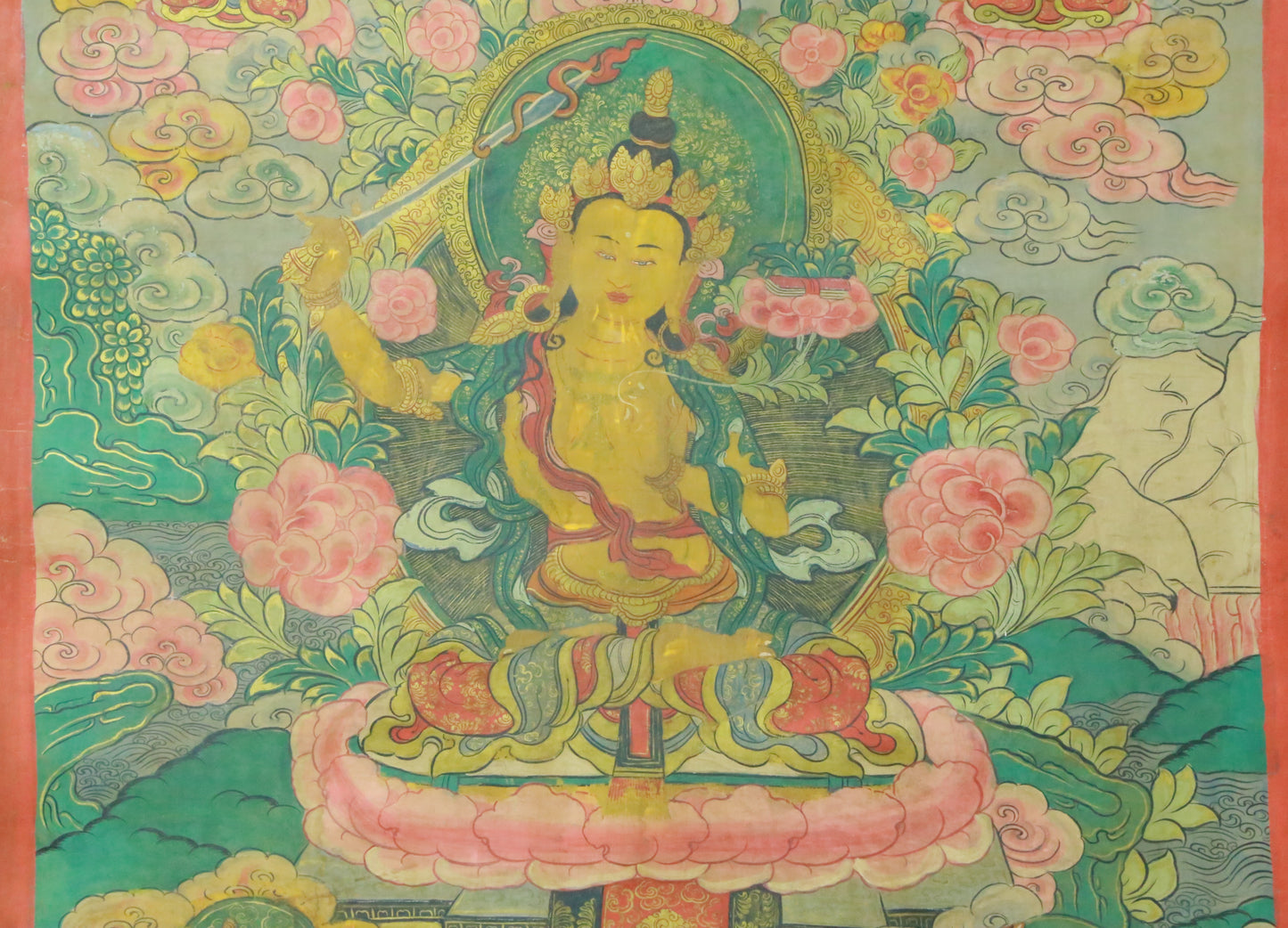 An Exquiste Painted Gold Manjusri Thangka