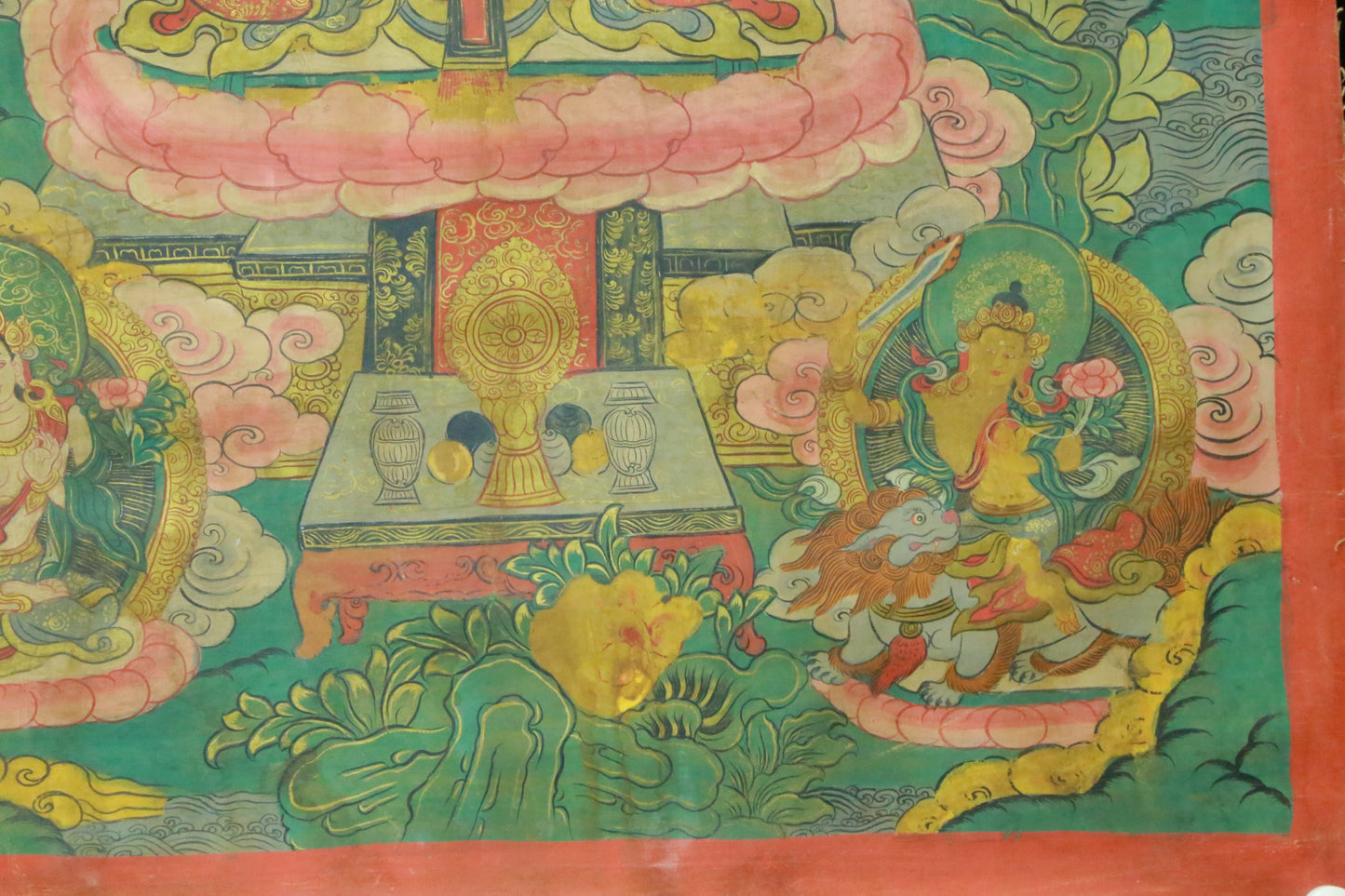 An Exquiste Painted Gold Manjusri Thangka