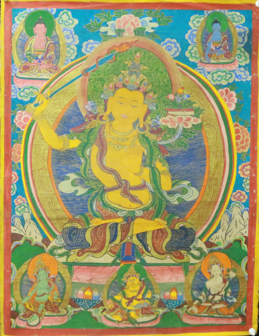 An Exquiste Painted Gold Manjusri Thangka