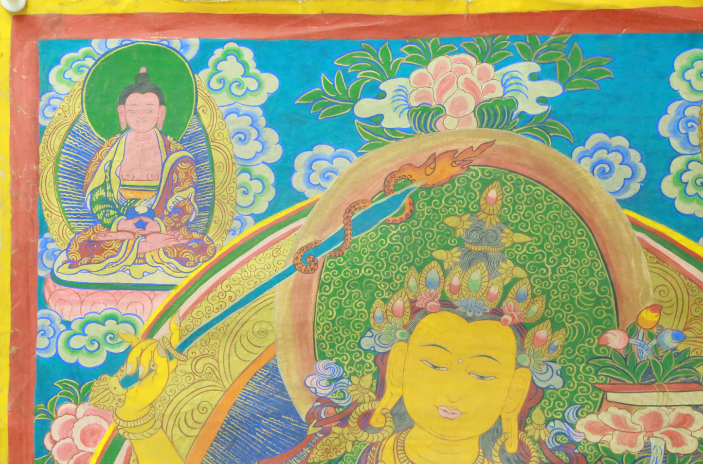 An Exquiste Painted Gold Manjusri Thangka