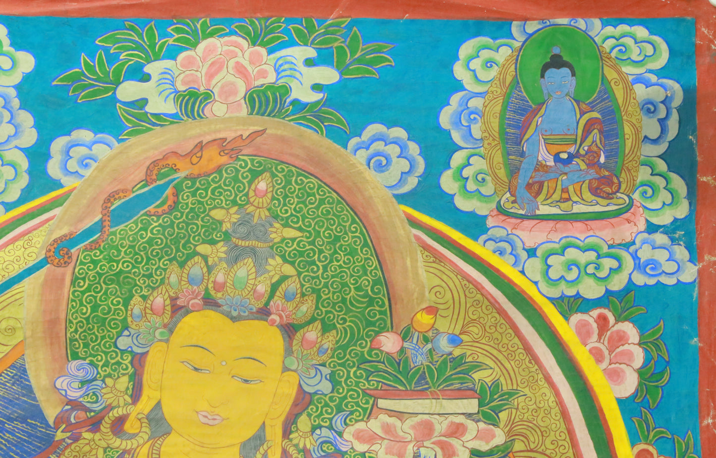 An Exquiste Painted Gold Manjusri Thangka