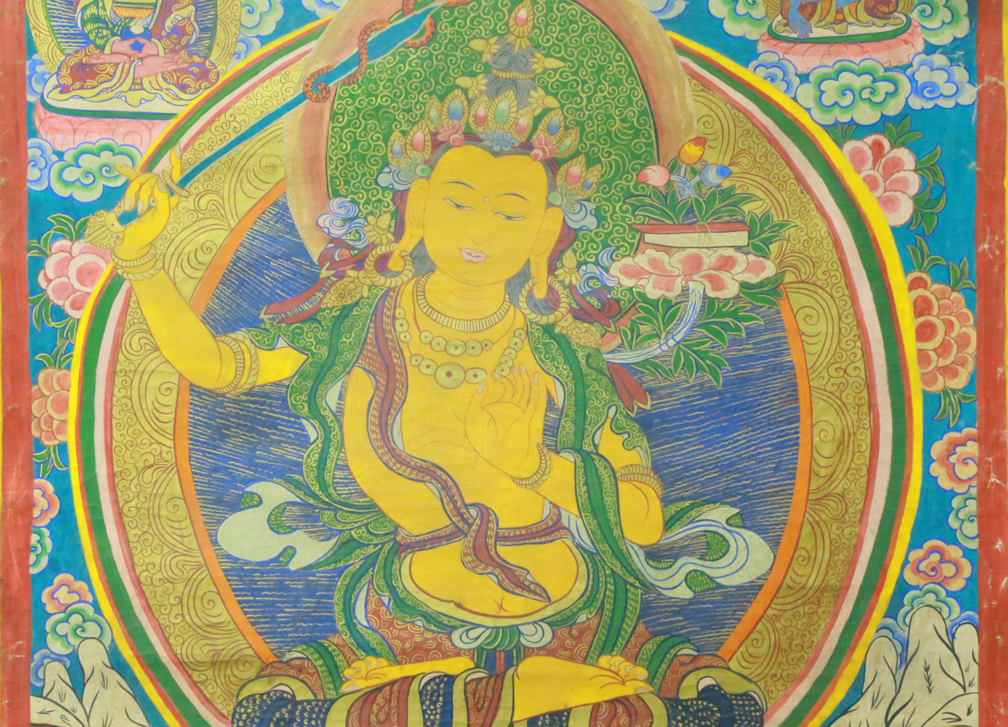 An Exquiste Painted Gold Manjusri Thangka