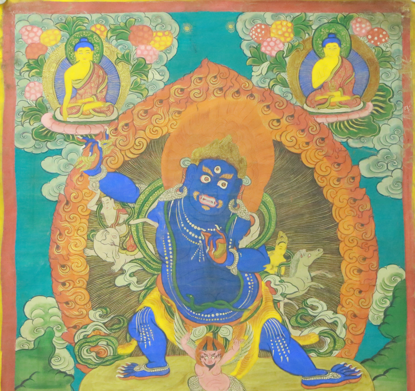 An Exquiste Painted Gold Vajra Thangka