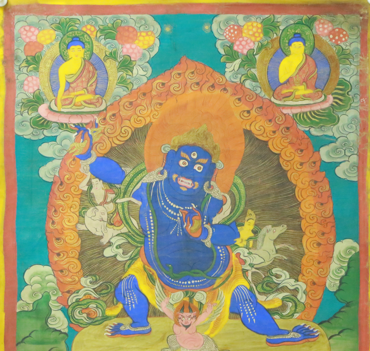 An Exquiste Painted Gold Vajra Thangka