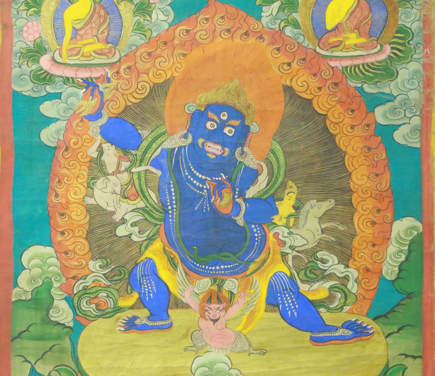 An Exquiste Painted Gold Vajra Thangka