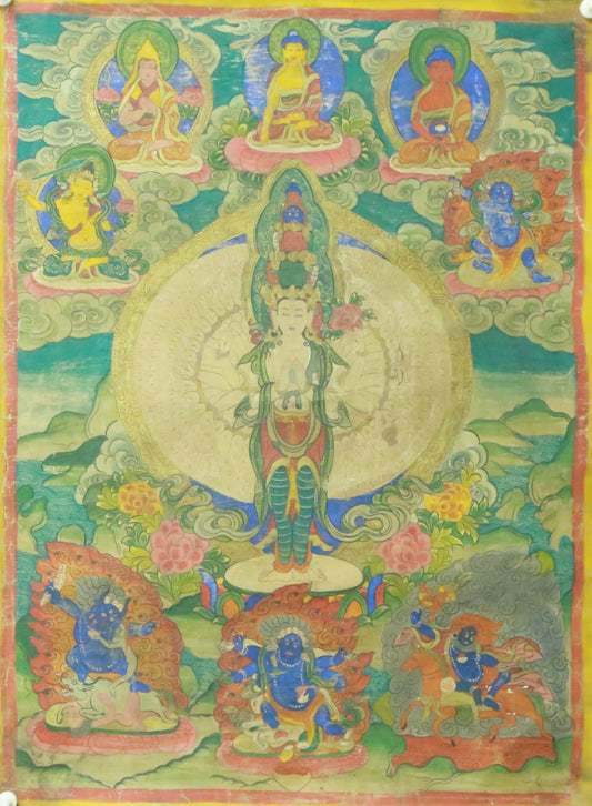 An Exquiste Painted Gold Thousand-armed Avalokiteshvara Thangka