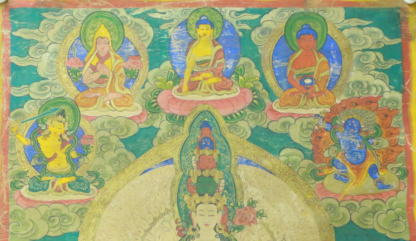 An Exquiste Painted Gold Thousand-armed Avalokiteshvara Thangka