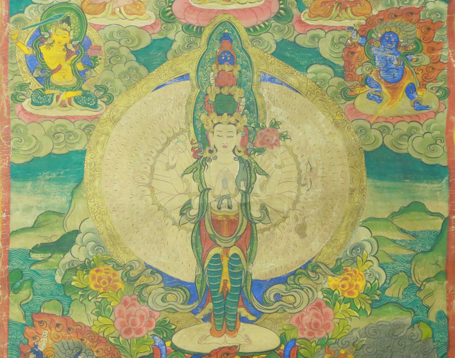 An Exquiste Painted Gold Thousand-armed Avalokiteshvara Thangka